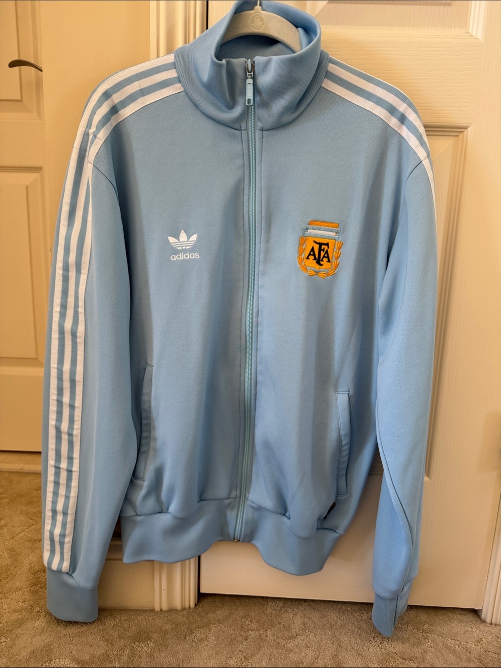 adidas Light Blue Track Jacket with White Stripes and AFA Crest